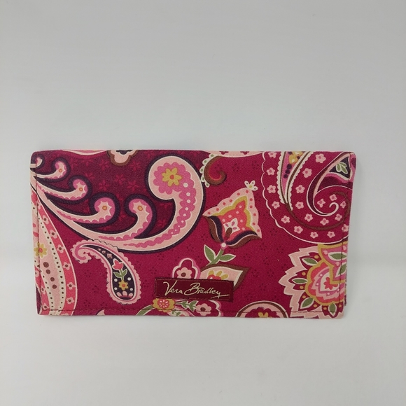 Vera Bradley Handbags - Vera Bradley Piccadilly Plum Checkbook Wallet Burgundy Red Canvas Card Holder